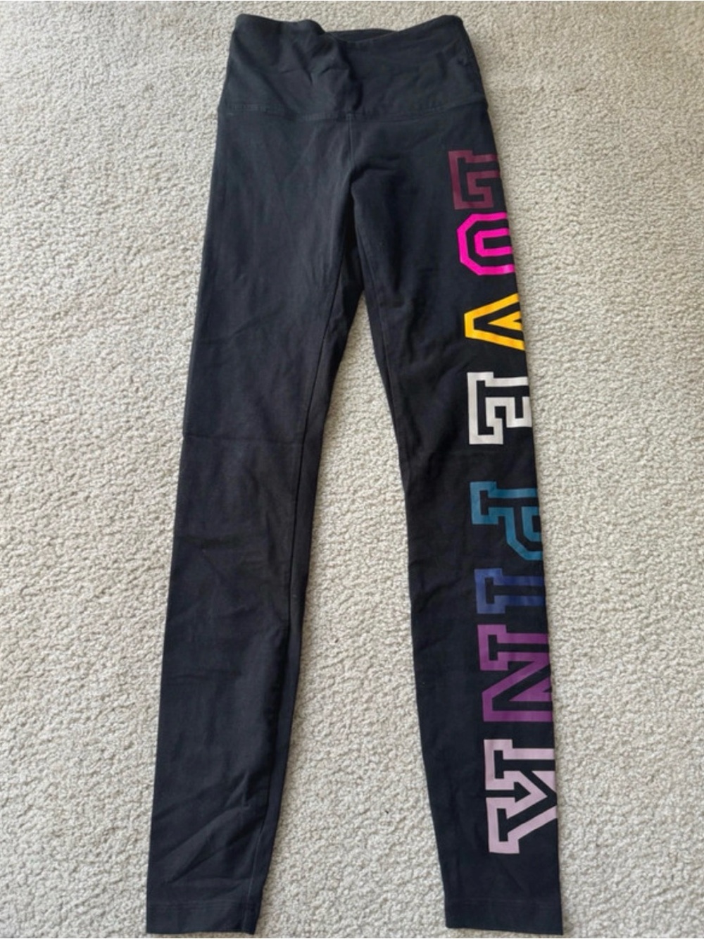 PINK Victoria's Secret Black Leggings with Multicolor Side Logo y2k